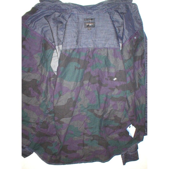New Mens NWT True Religion Jeans Designer Denim Camo Shirt Button Down S Blue - Picture 5 of 10